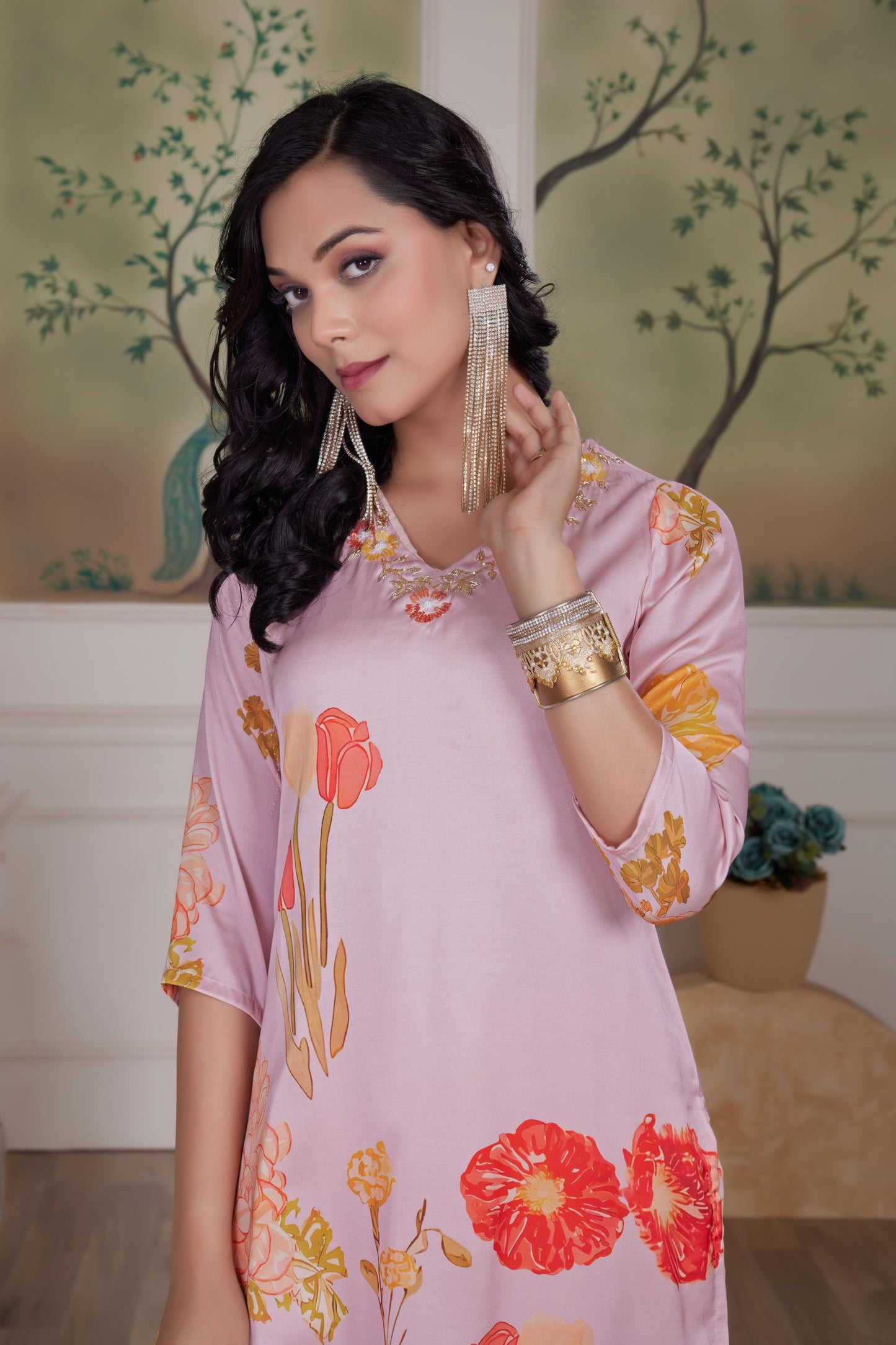 Malaika Silk Pink & White Kurta Set with Dupatta – Elegant Women’s Ethnic Wear