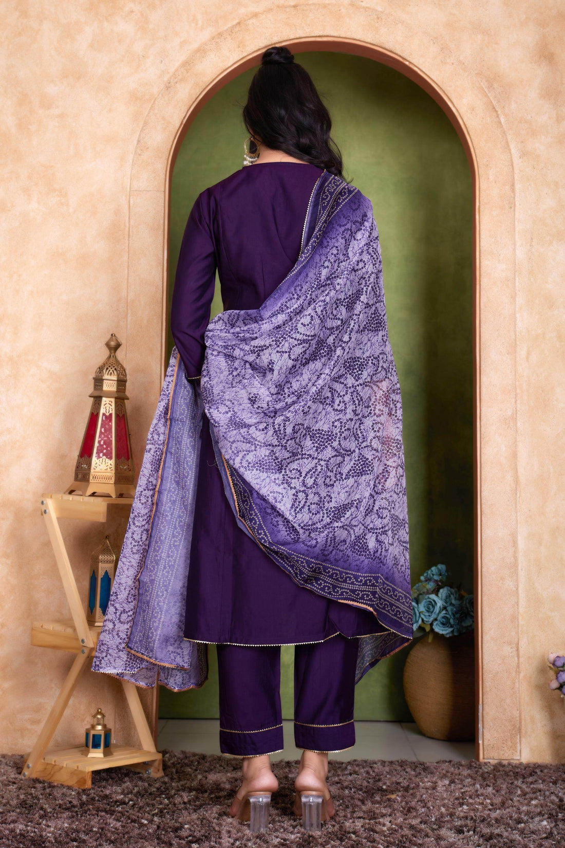 Preet Mustard & Purple Chanderi Silk Kurta Set with Dupatta for Women - Ethnic Festive Wear