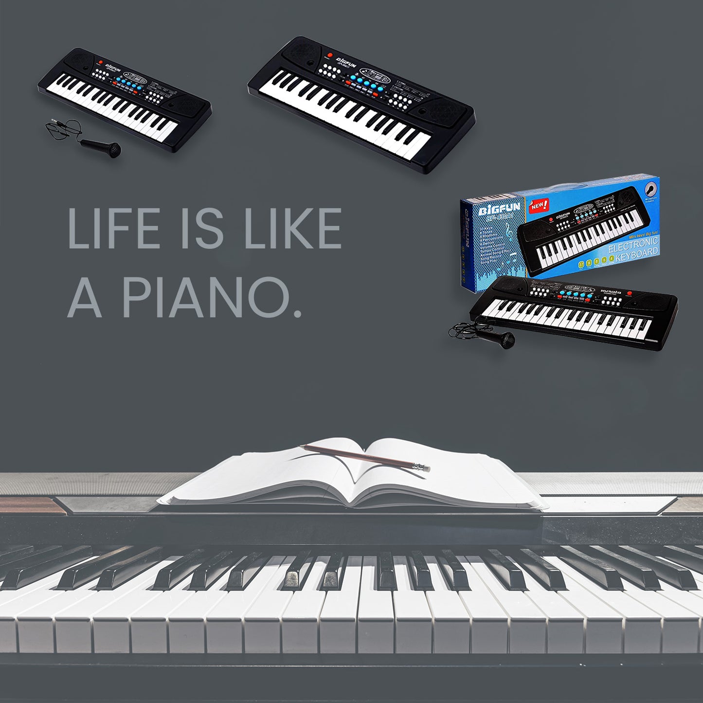 4515 Piano Musical Keyboard With Mic 37 Music Key Keyboard For Kids Toy - warehousetech13