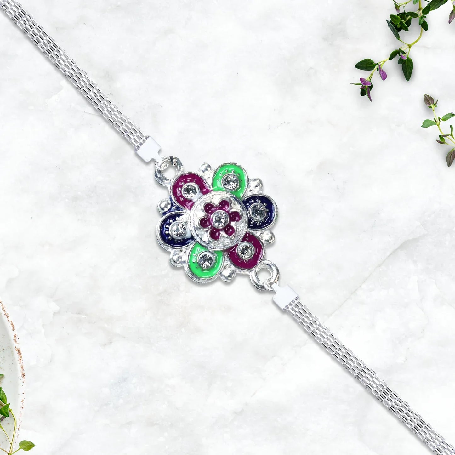 Silver Flower Motif Rakhi - warehousetech13