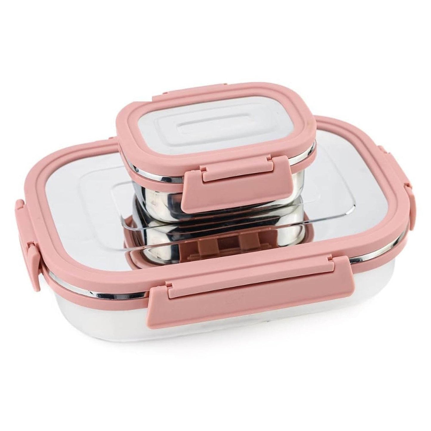 Premium Stainless Steel Leak Proof Air Tight Lunch Boxes (900ml+200ml Approx 2 Pc Set) - warehousetech13