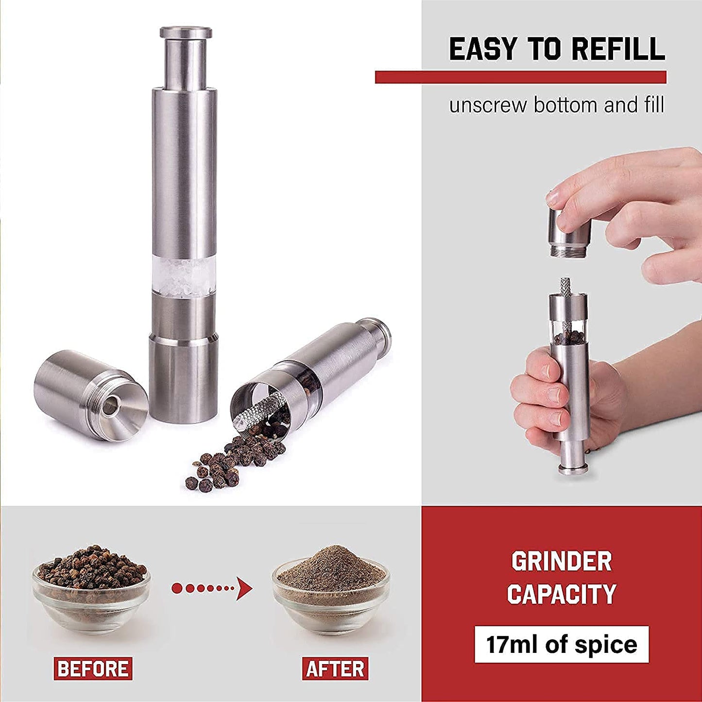 Stainless Steel Thumb Presser Salt And Pepper Grinder (1 Pc) - warehousetech13