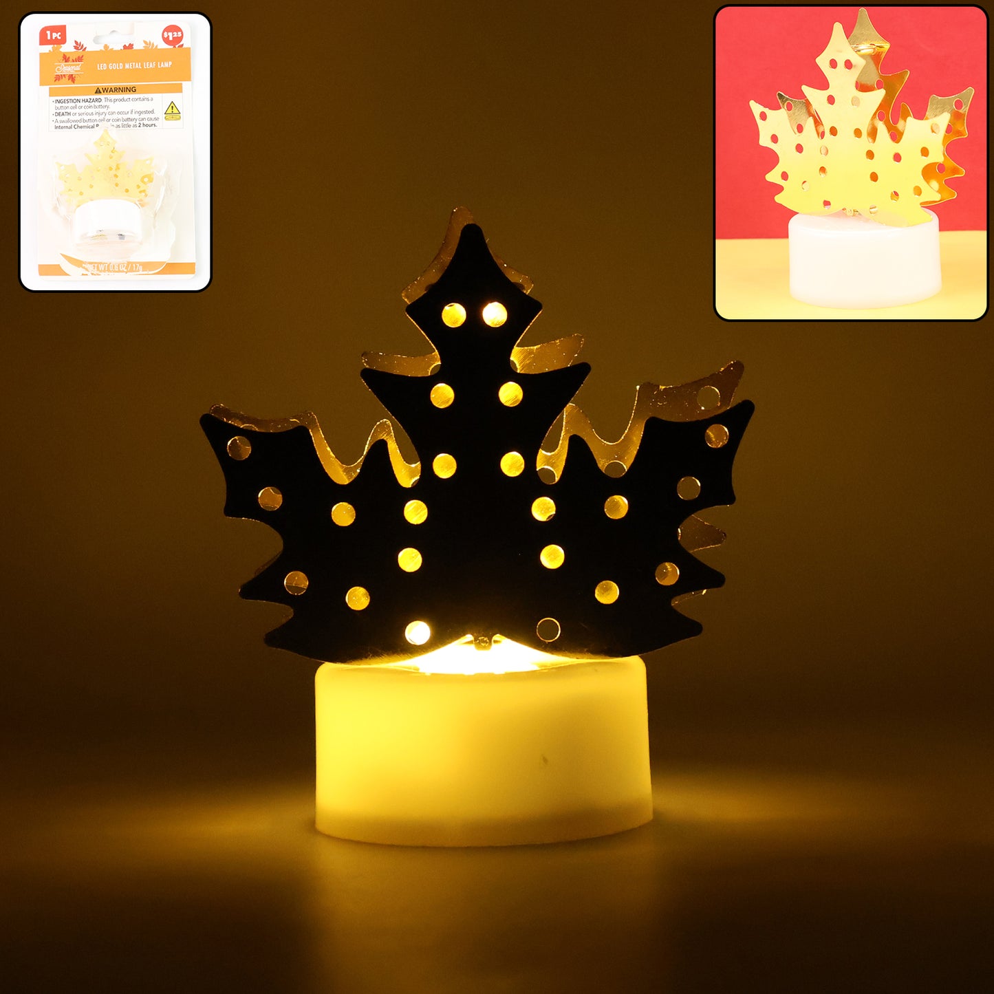 Decorative Led Gold Metal Leaf Diya Lamp (1 Pc) - warehousetech13