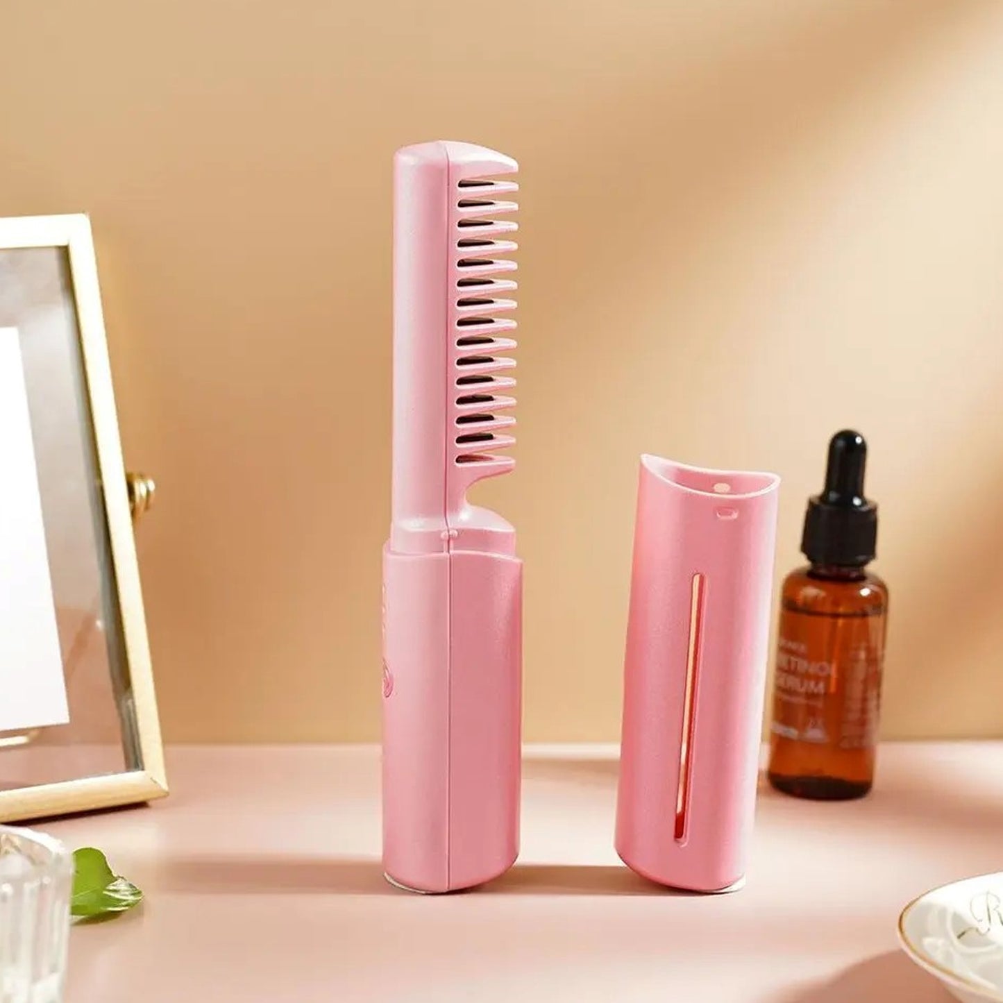 Rechargeable Mini Hair Straightener Travel Portable Usb Charging Cordless Hair Straightener Bursh Three Temperature Adjustments Flat Iron Comb (1 Pc) - warehousetech13