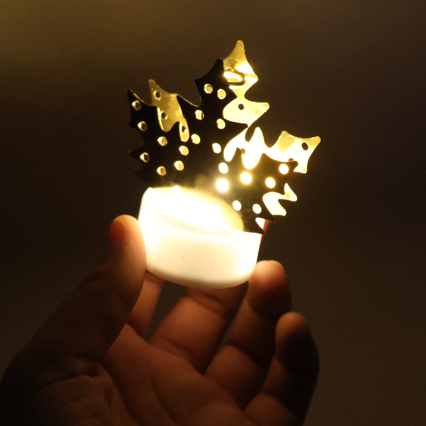 Decorative Led Gold Metal Leaf Diya Lamp (1 Pc) - warehousetech13