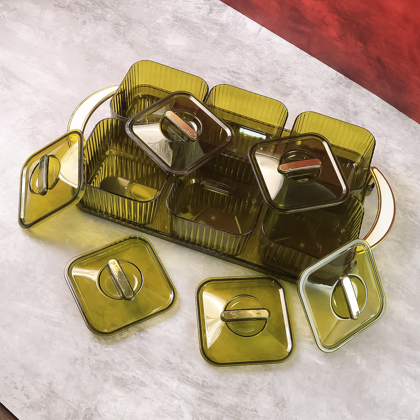 Liger Multipurpose Transparent Spice Jar Set With Tray And Lids 400ml Approx (6 Pc) - warehousetech13