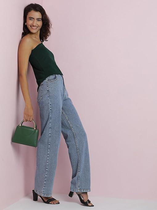 Women High Waisted Steel Blue Jeans - warehousetech13