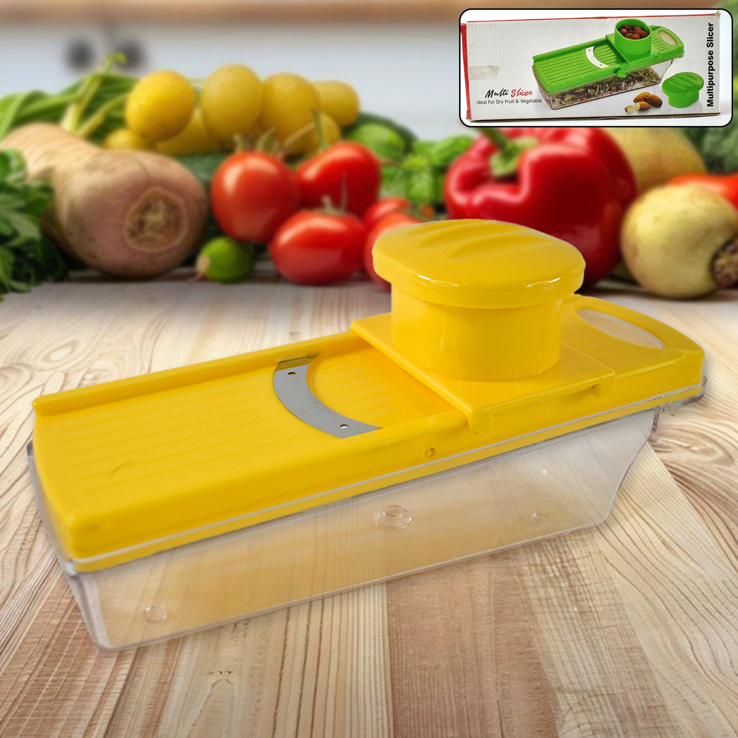 Big Multipurpose Vegetable And Fruit Slicer (Yellow 1 Pc) - warehousetech13
