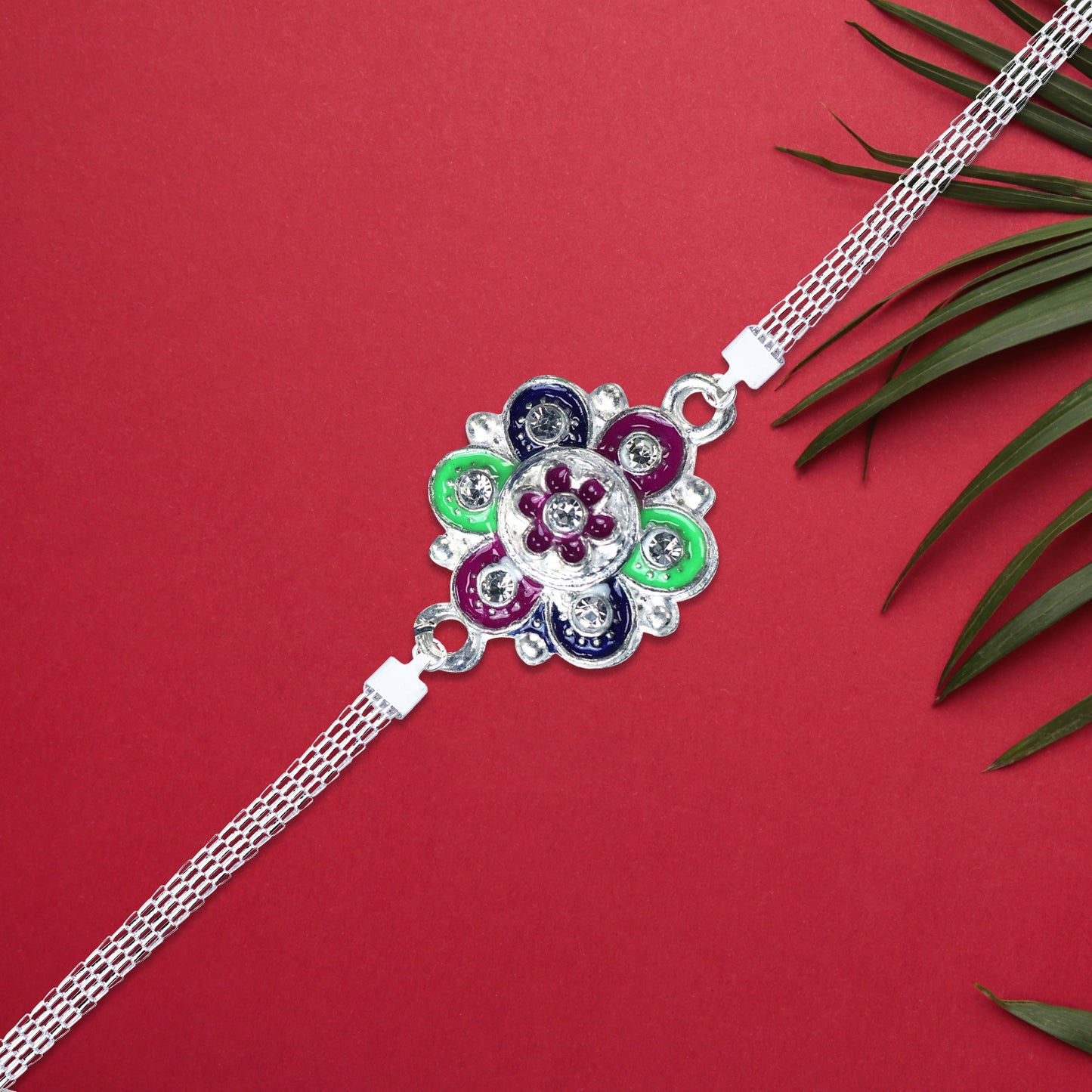 Silver Flower Motif Rakhi - warehousetech13