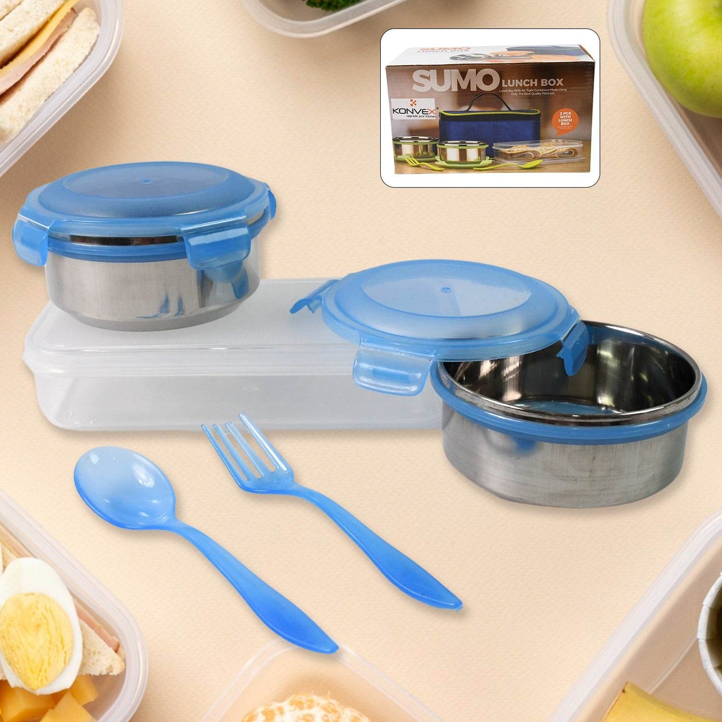 Sumo Lunch Box With Plastic Spoon Fork (2 Pc Set With Lunch Box) - warehousetech13