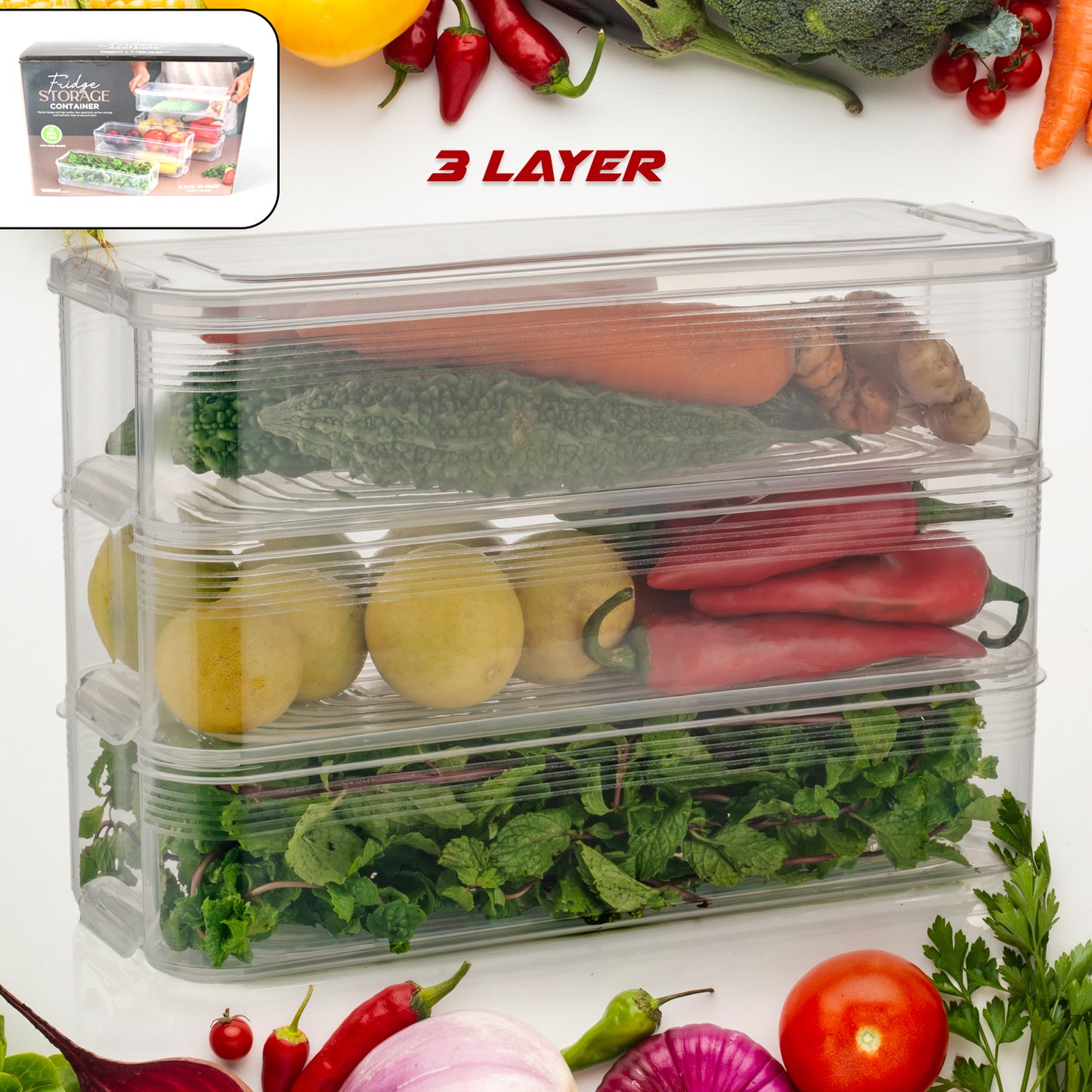 5595 3 Fridge Storage Container Fridge Organizer With Lid Stackable Fridge Storage Containers Plastic Freezer Storage Containers For Fish Meat Vegetables Fruits Pack Of 3pcs 1500ml Approx - warehousetech13