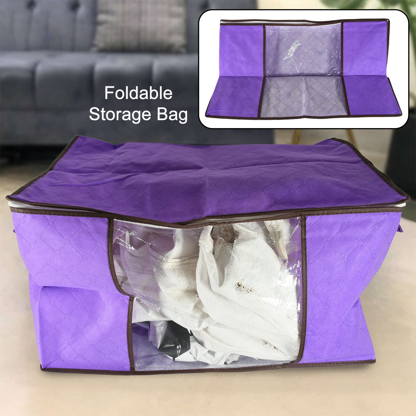 Clothing Storage Bag With Zipper Non-woven Storage Bag For Storing The Clothes And Sarees. - warehousetech13