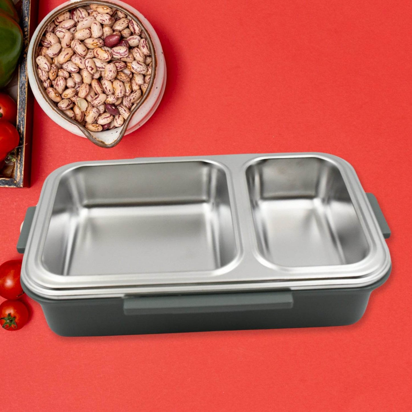 Miracle Quick Lock Leak Proof 2 Compartment Stainless Steel Lunch Box Inner Plate Reusable Microwave Freezer Safe Lunch Box - warehousetech13