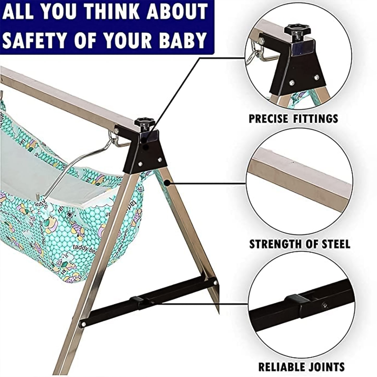Baby Boys And Girls Portable Folding Swing Stainless Steel Stand (1 Pc) - warehousetech13