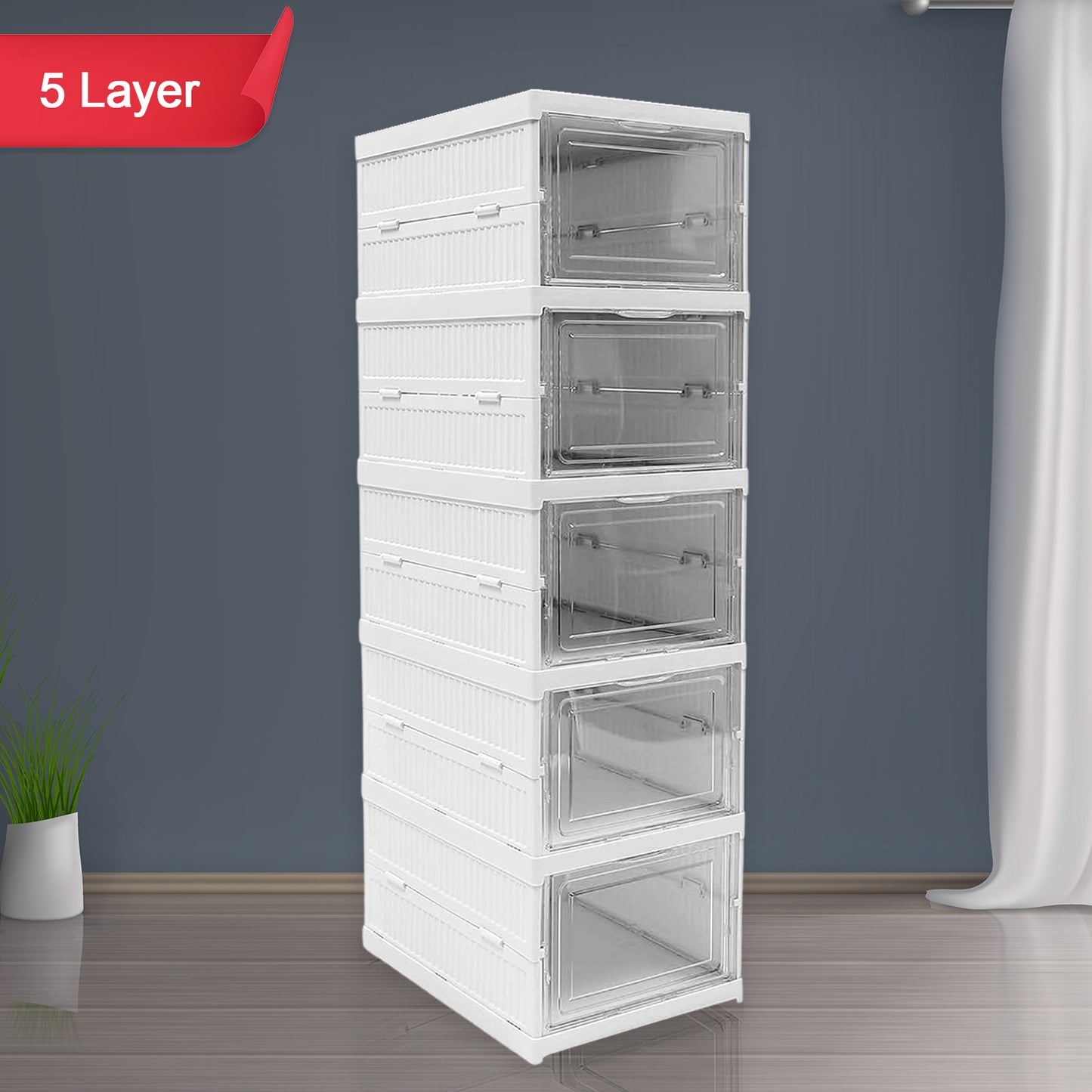 Stackable Multifunctional Storage For Clothes Foldable Drawer Shelf Basket Utility Cart Rack Storage Organizer Cart For Kitchen Pantry Closet Bedroom Bathroom Laundry (5 Layer 1 Pc) - warehousetech13