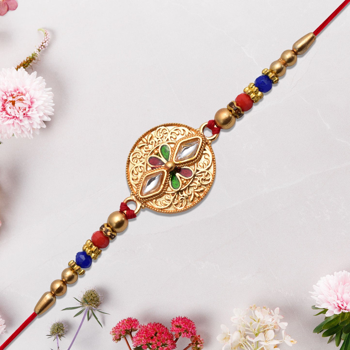 Antique Finish Rakhi With Meenakari Kundan Work - warehousetech13