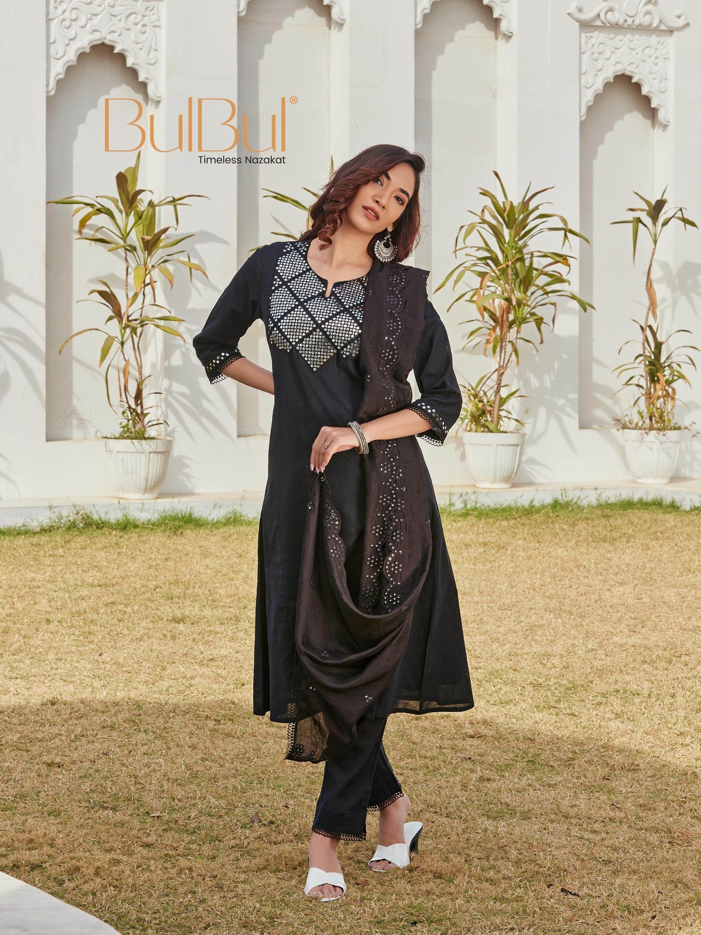 Elegant Maryam Black Cotton Kurta Set with Dupatta for Women