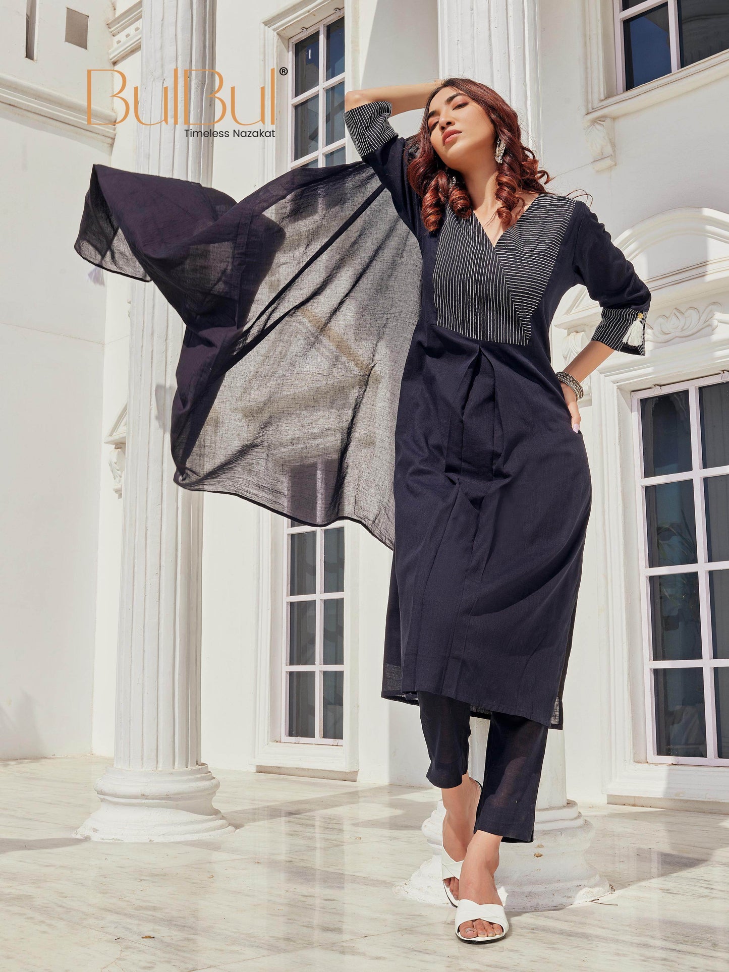 Khushi Black Cotton Kurta Set with Dupatta for Women – Elegant Ethnic Wear for All Occasions