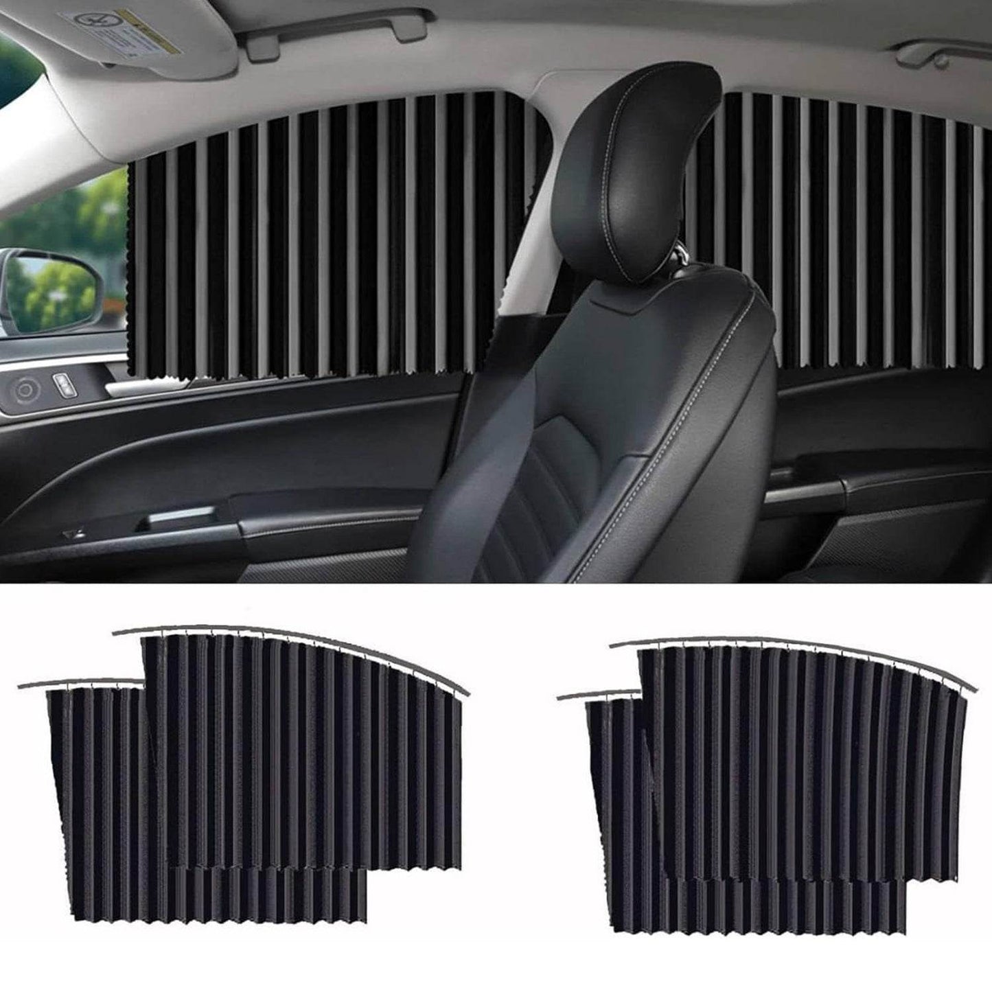 Curtain For Car Window Heat Sunshade Protection (4 Pcs With Curtain Hook Adhesive Tap Set) - warehousetech13
