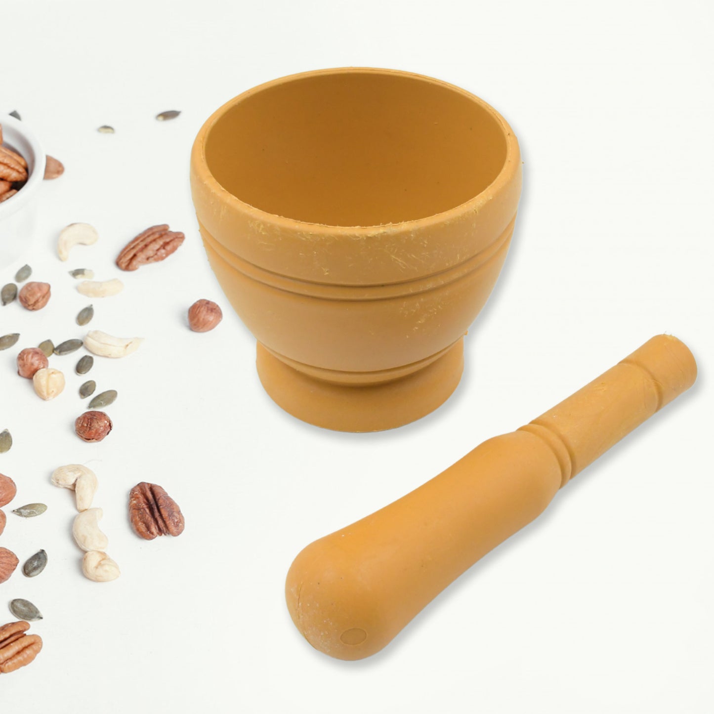 7193 Mortar And Pestle Set For Spices Okhli Masher Khalbatta Kharal Mixer Natural Traditional Grinder And Musal Well Design For Kitchen Home Herb - warehousetech13