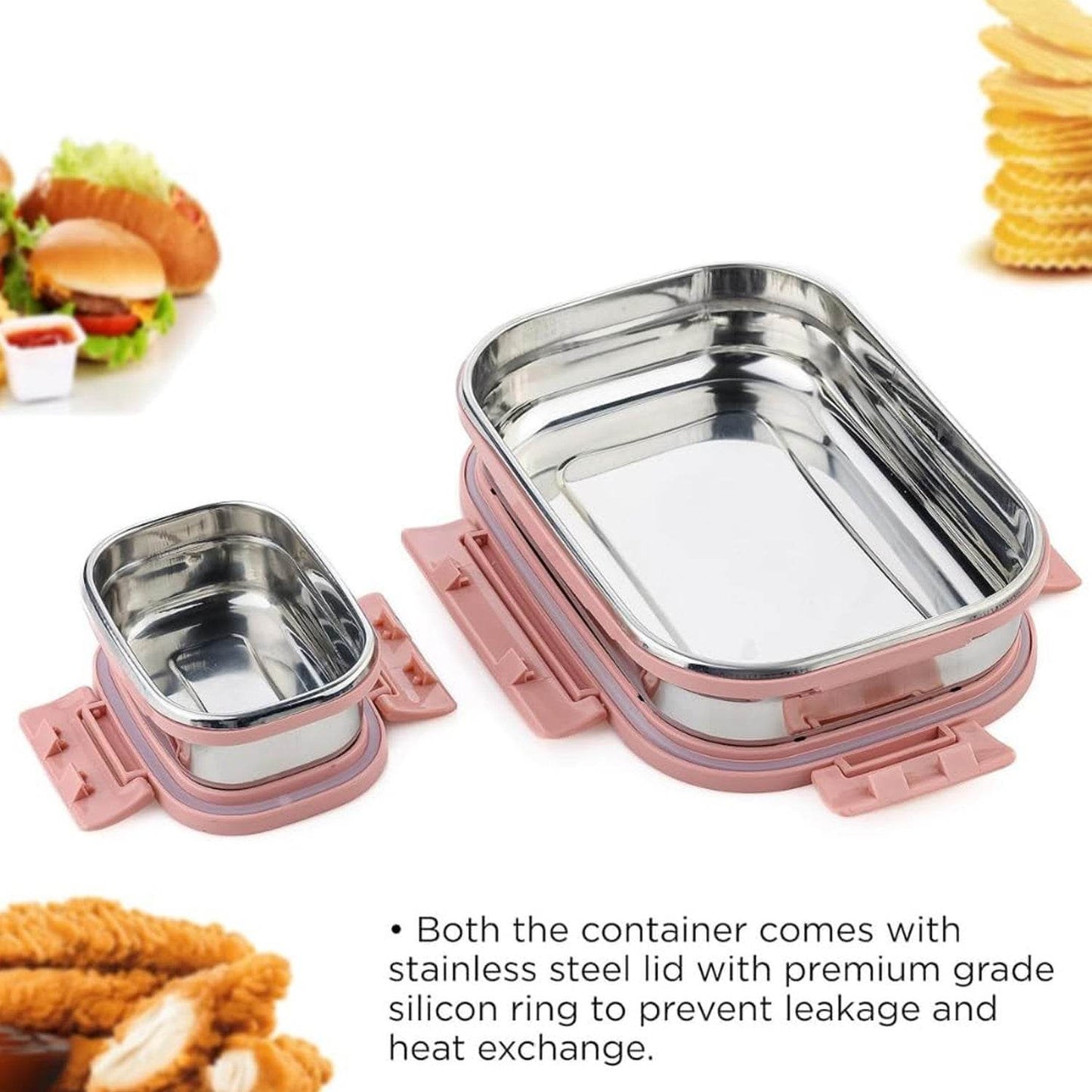 Premium Stainless Steel Leak Proof Air Tight Lunch Boxes (900ml+200ml Approx 2 Pc Set) - warehousetech13