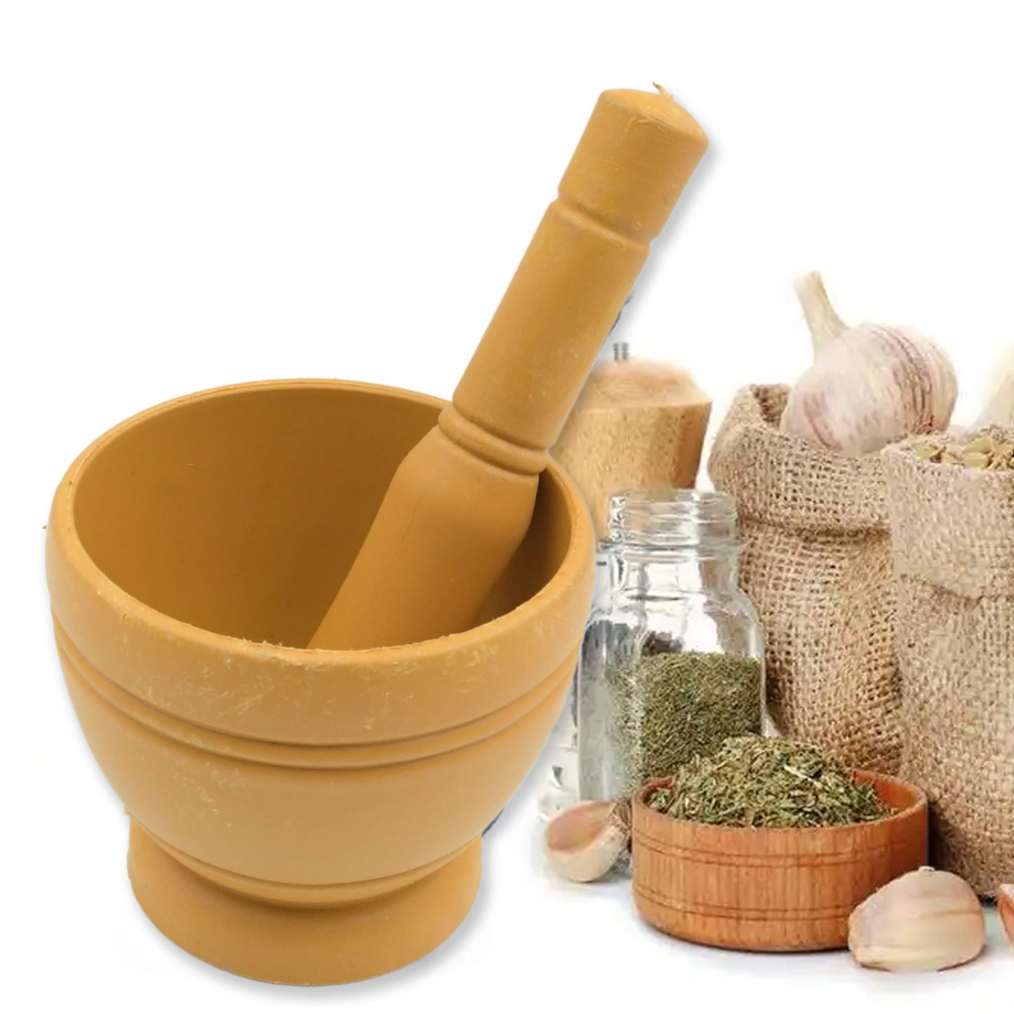 7193 Mortar And Pestle Set For Spices Okhli Masher Khalbatta Kharal Mixer Natural Traditional Grinder And Musal Well Design For Kitchen Home Herb - warehousetech13