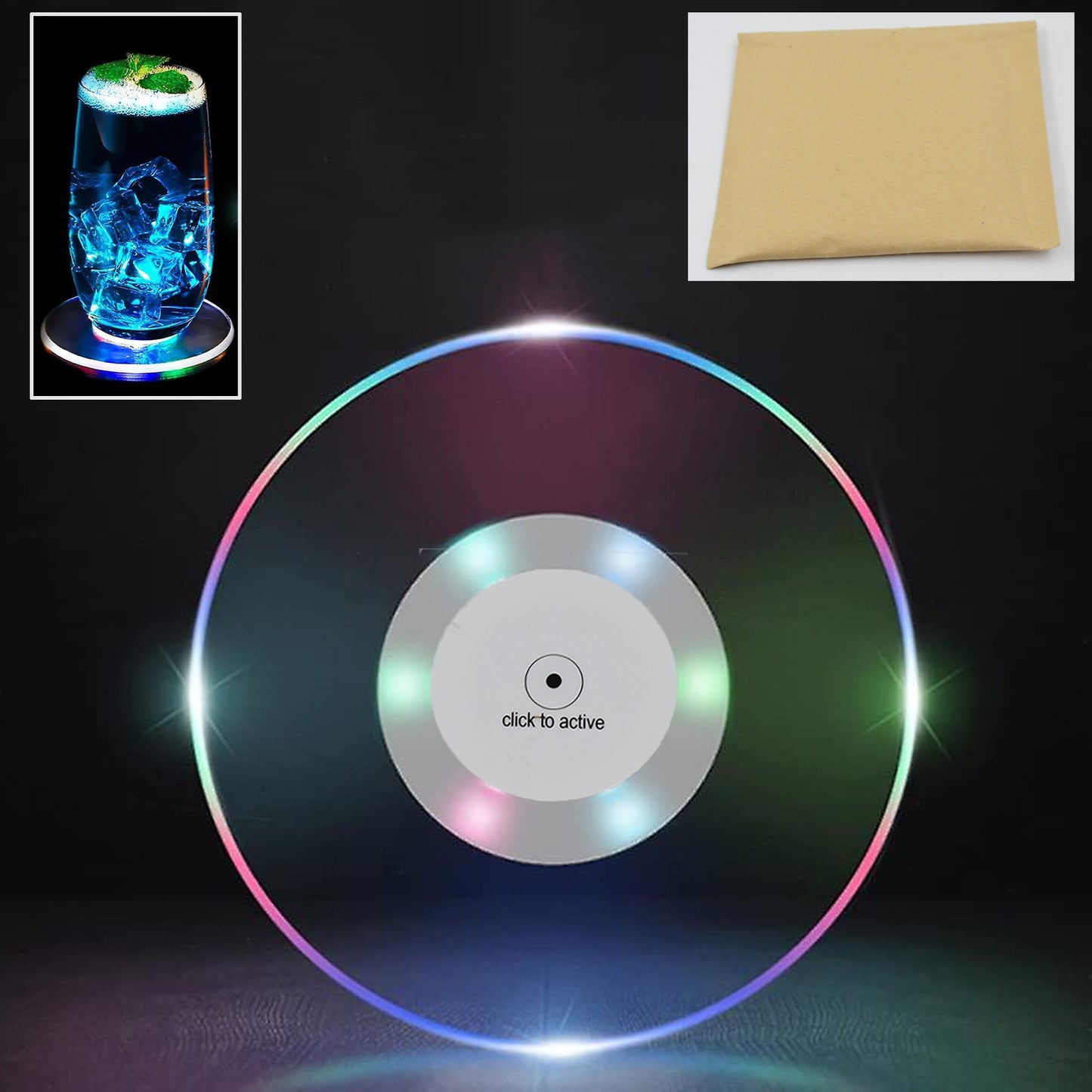 Colorful Led Cocktail Coaster Round Ultra-thin Led Drink Coaster (1 Pc) - warehousetech13
