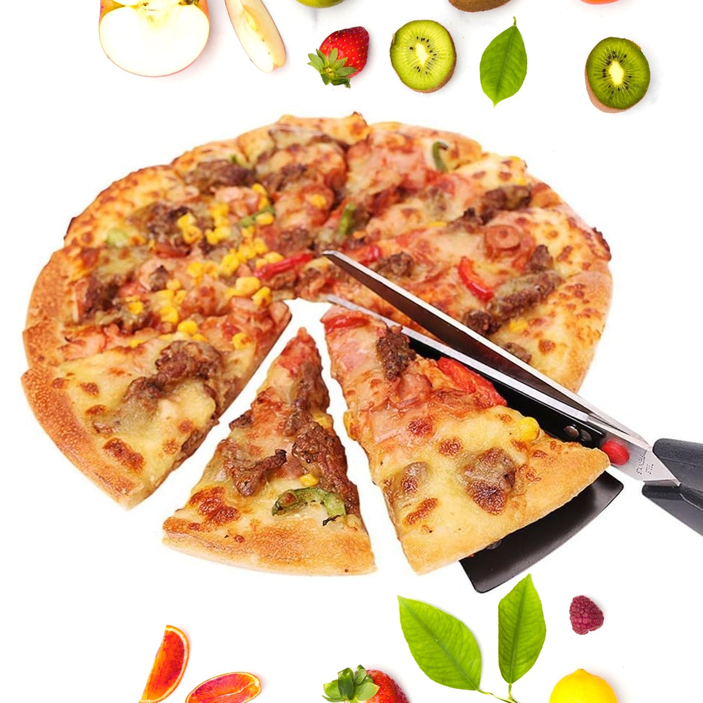 Stainless Steel Pizza Cutter Scissors Plastic Handle With Removable Spatula - warehousetech13