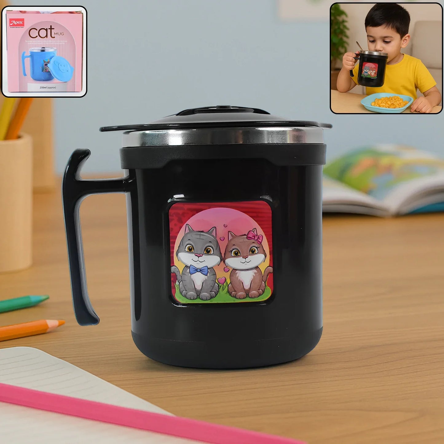 1 Pc Apex Cat Mug 250 Ml Stainless Steel Insulated Inner With Cute Cat Print - warehousetech13