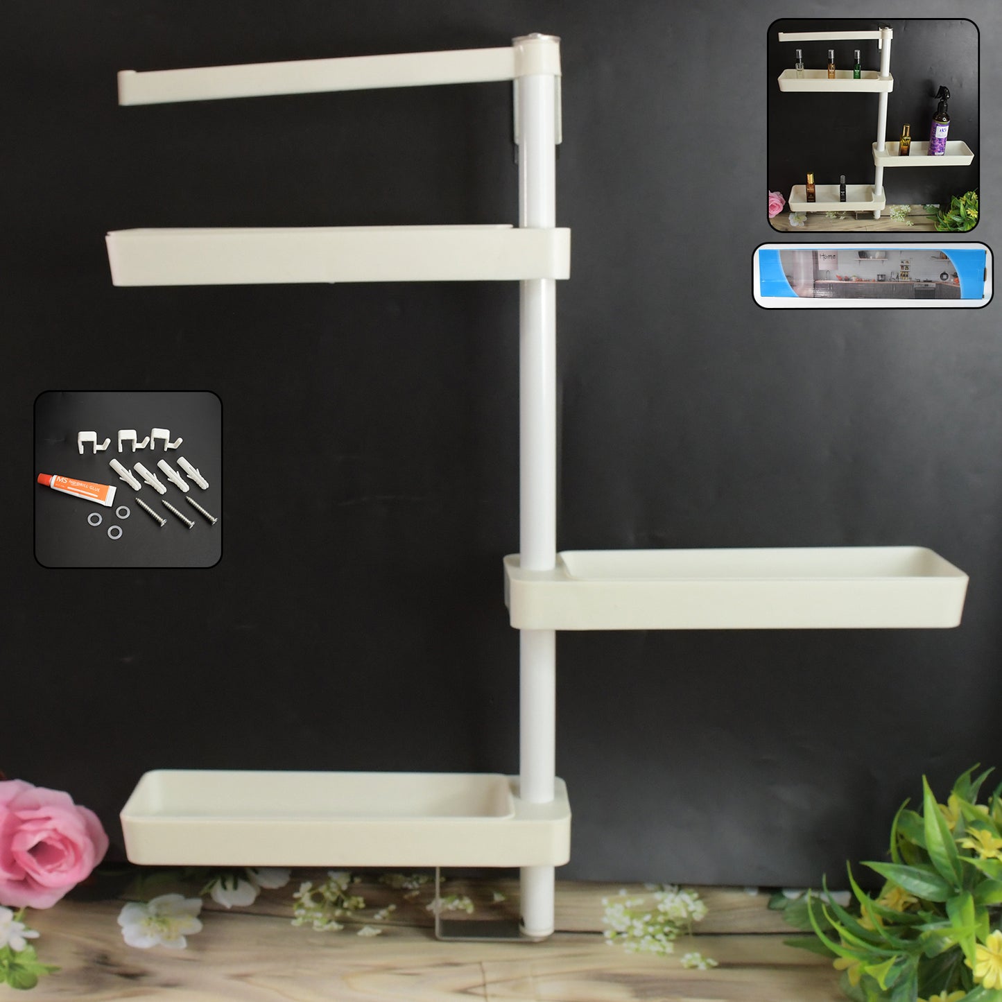 Kitchen Rotating Shelf Storage Racks Multipurpose Adjustable (1 Set) - warehousetech13