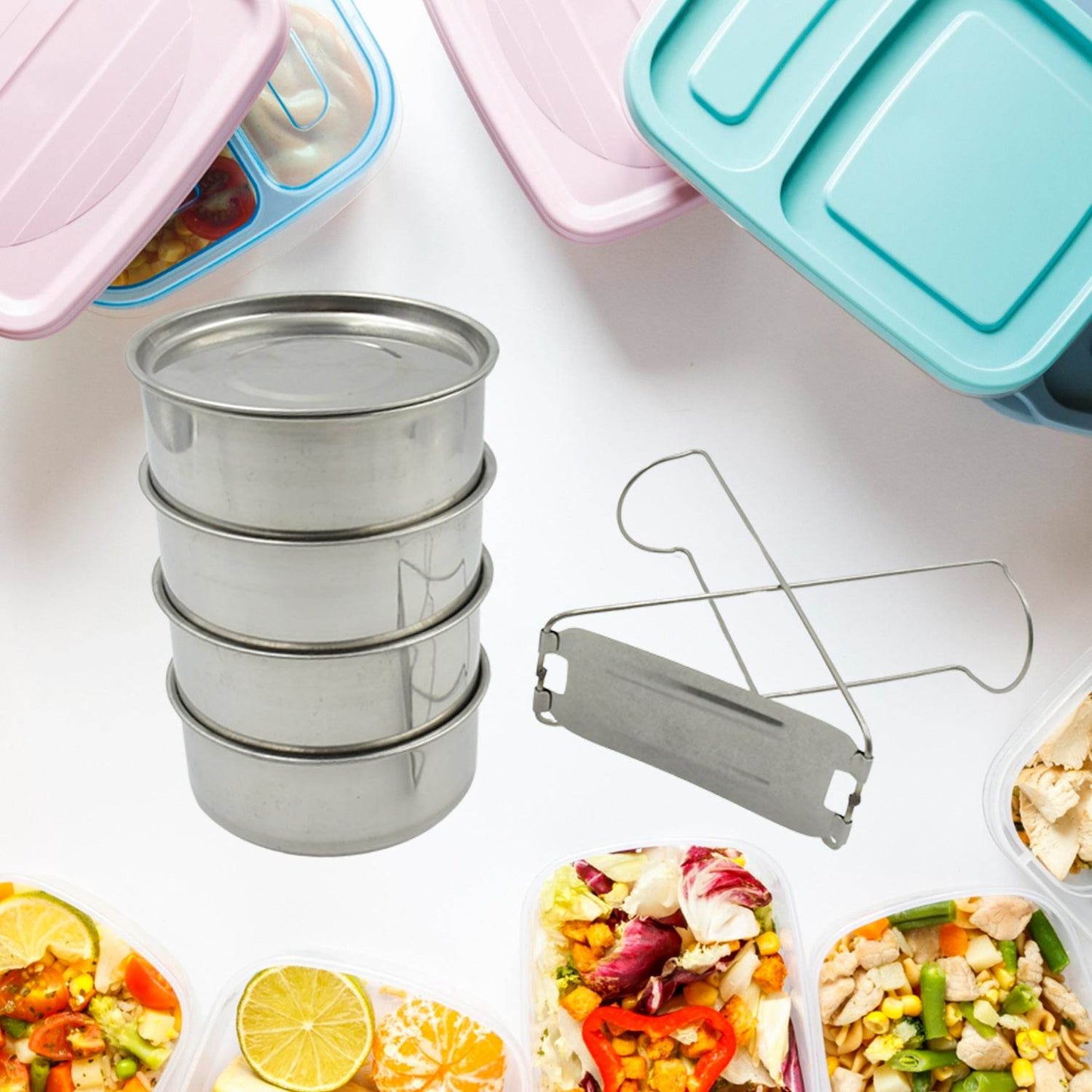 Double Wall Insulated Stainless Steel Tiffin 4 Compartment Lunch Box With Handle Stae Stainless Steel Lunch Box - warehousetech13