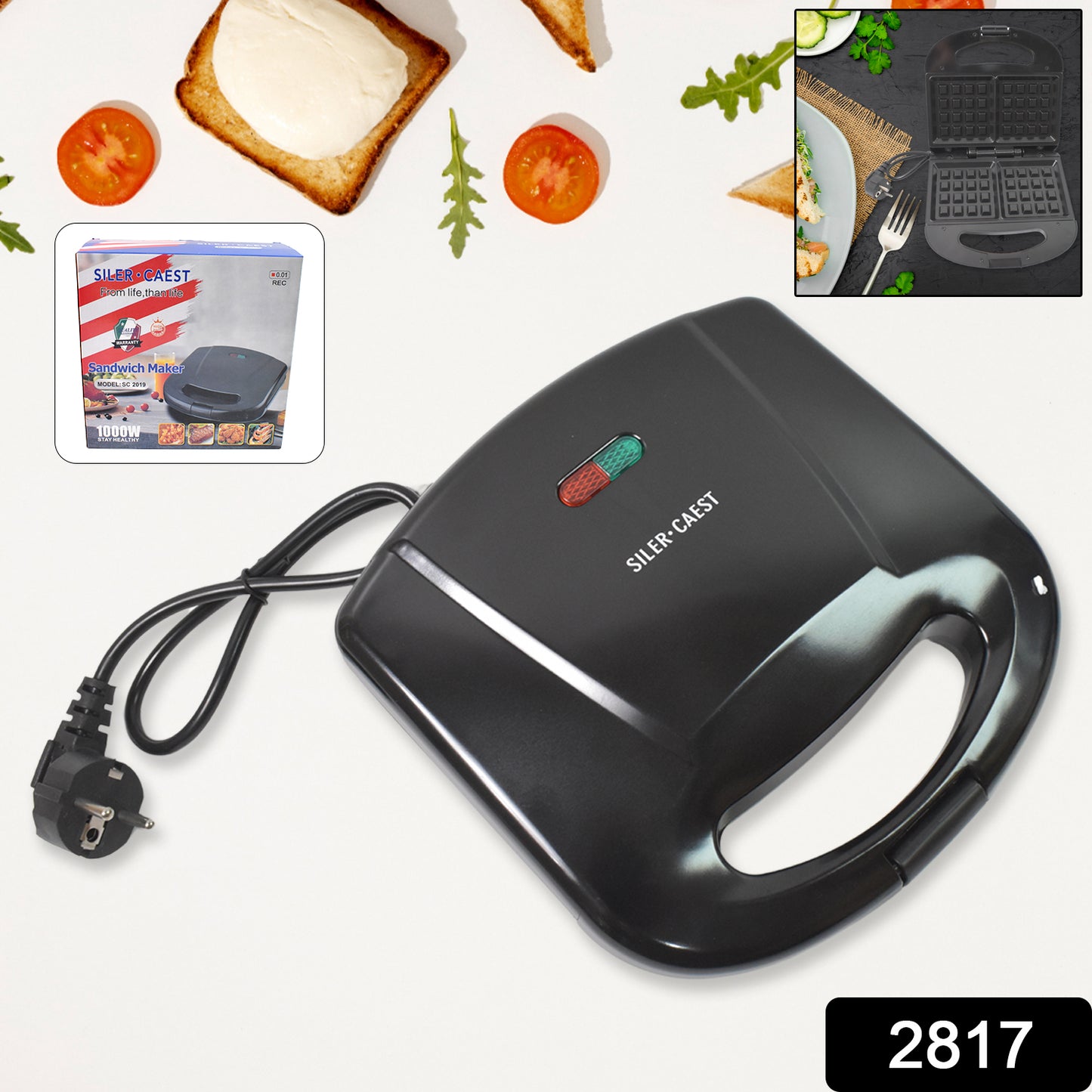 Waffle Maker Makes 2 Square Shape Waffles With Indicator Lights - warehousetech13