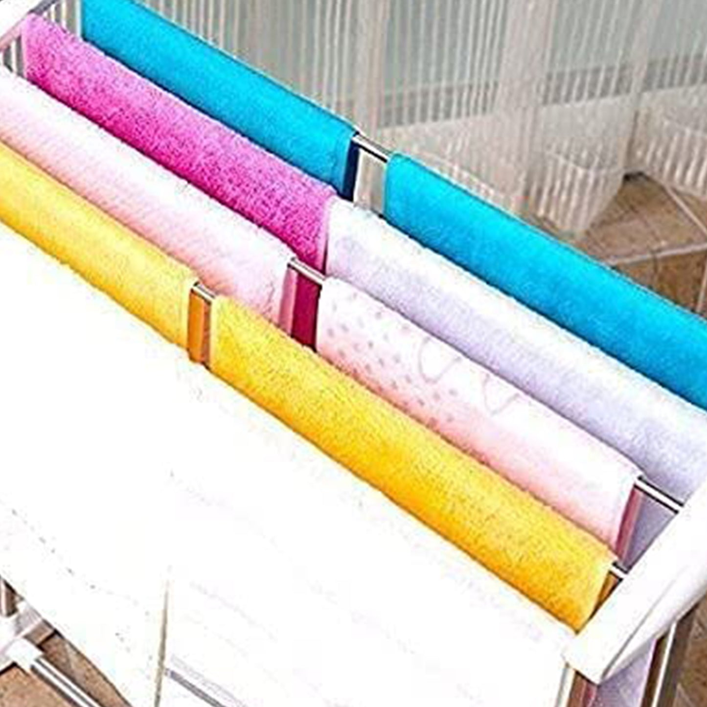 Multi-functional Single Tier Mobile Towel Foldable Rack For Cloth And Towel Stainless Steel And Plastic Made Mobile Towel And Cloth Rack Holder Indoor Outdoor Standing Movable Cloth Dryer Rack Balcony Cloth Drying Stand - warehousetech13