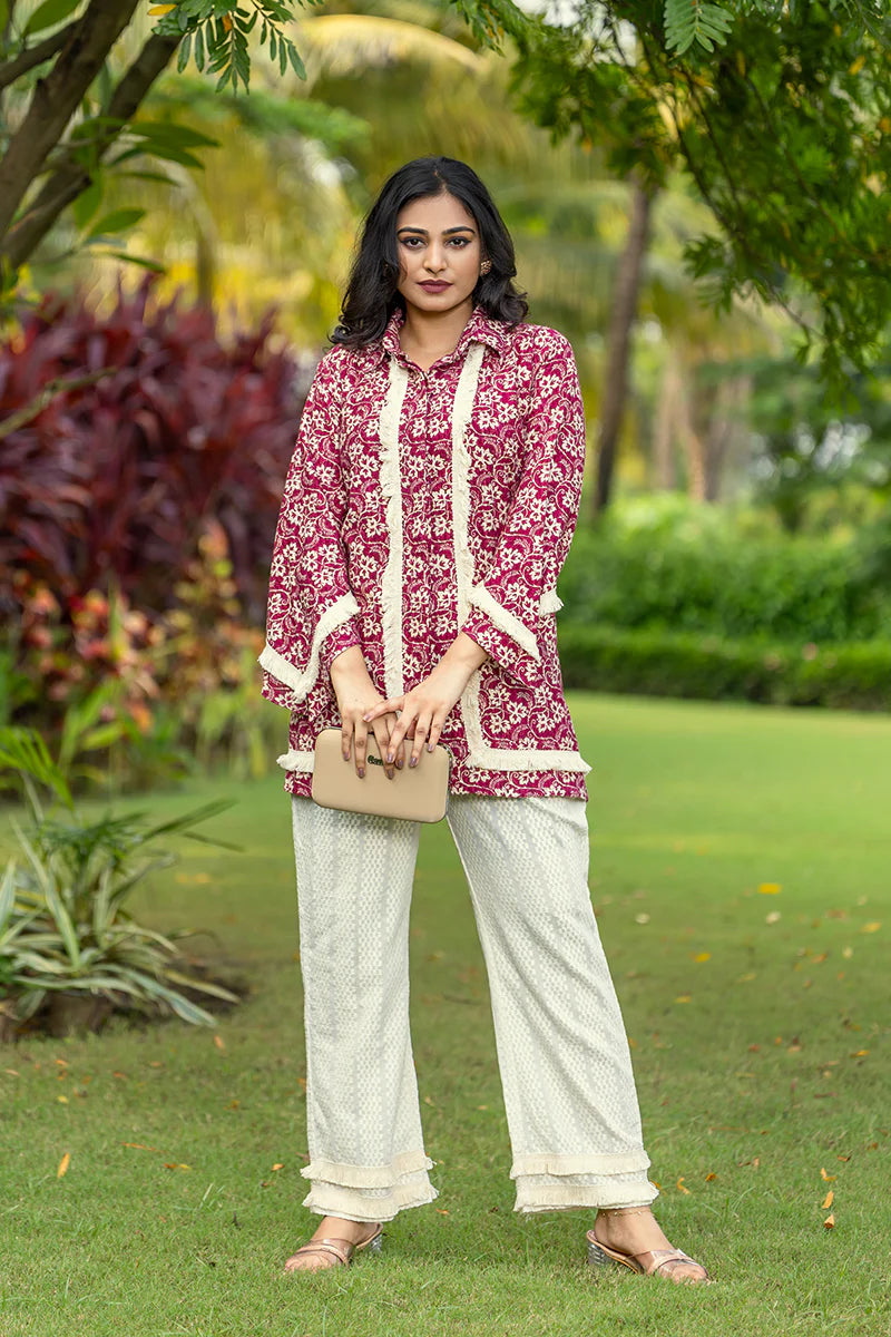 Floral Print Khadi Shirt Set