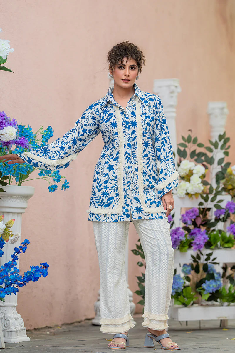 Floral Print Khadi Shirt Set