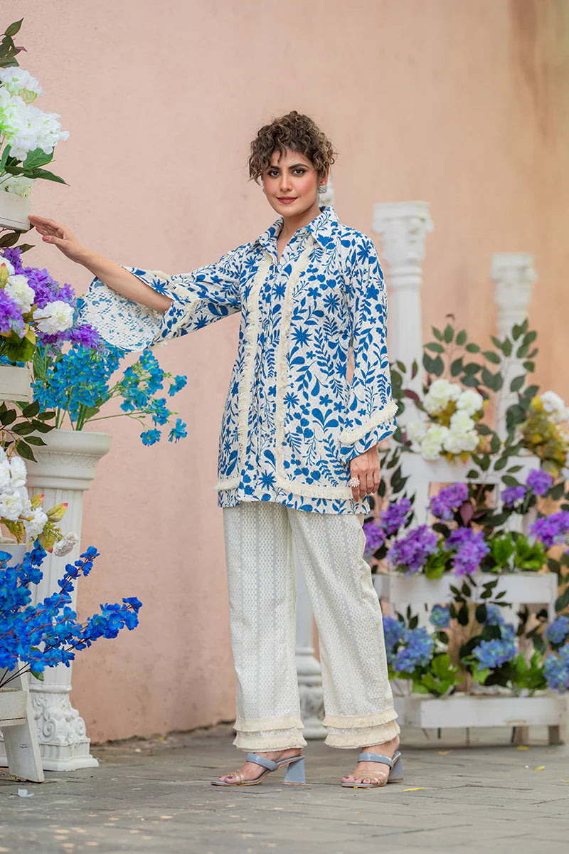 Floral Print Khadi Shirt Set