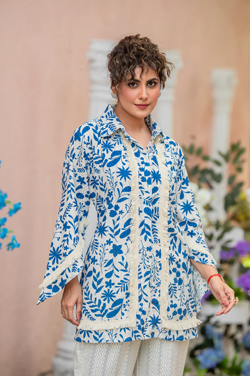 Floral Print Khadi Shirt Set