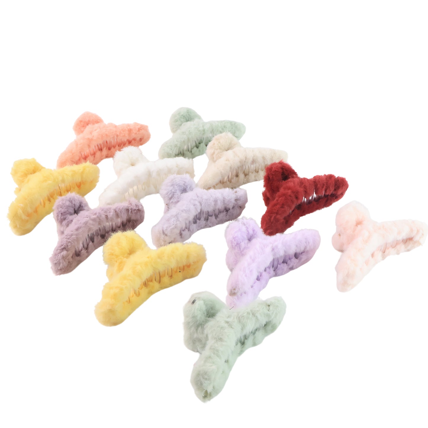 Premium Soft Fur Coated Hair Clutcher Clip Set (12 Pc) - warehousetech13