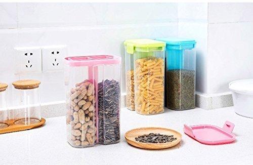Plastic 2 Sections Air Tight Transparent Food Grain Cereal Storage Container (2 Ltr) (With Box) - warehousetech13