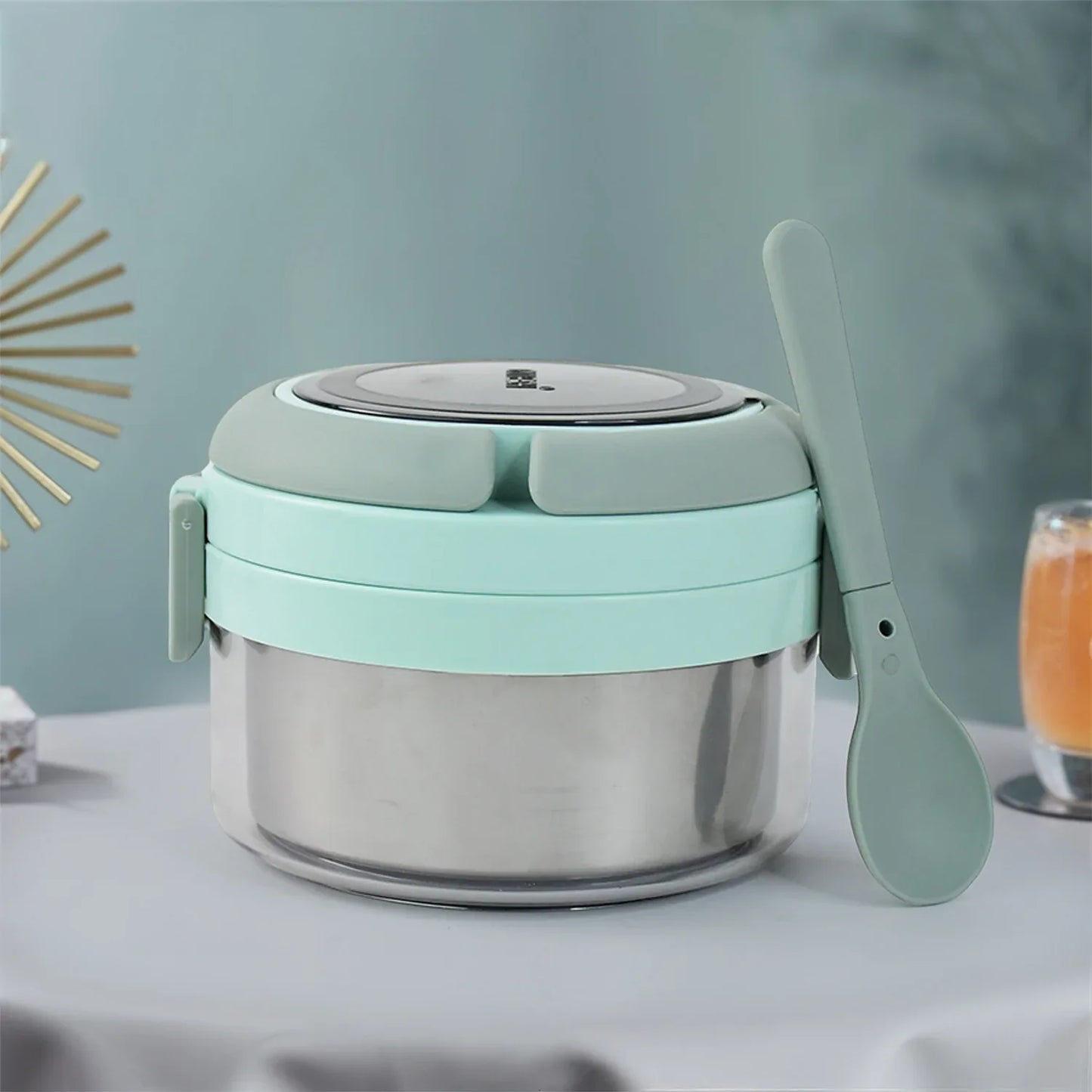 Ganesh Tiara 400ml Stainless Steel Insulated Lunch Box With Leakproof Lid Folding Spoon - warehousetech13