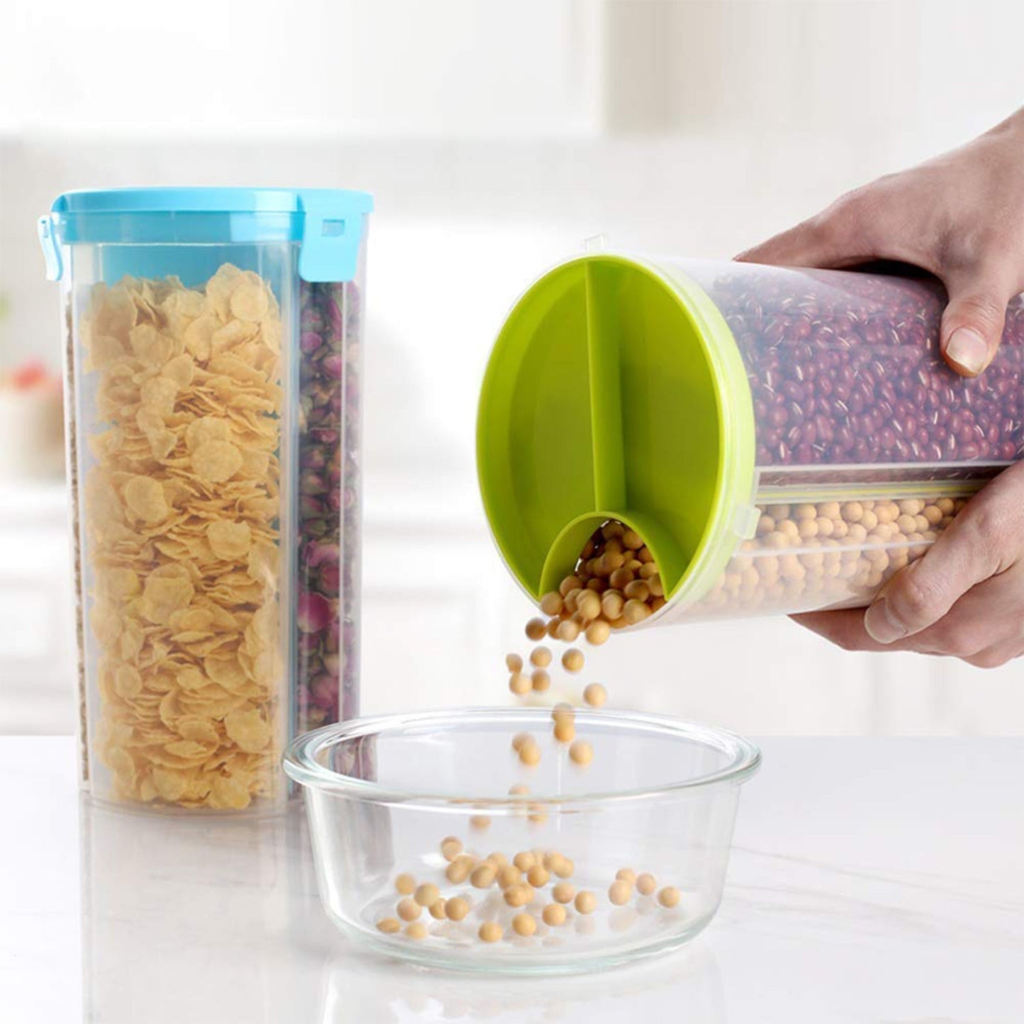0618b 3 In 1 Transparent Air Tight Storage Dispenser Container (With Color Box) - warehousetech13