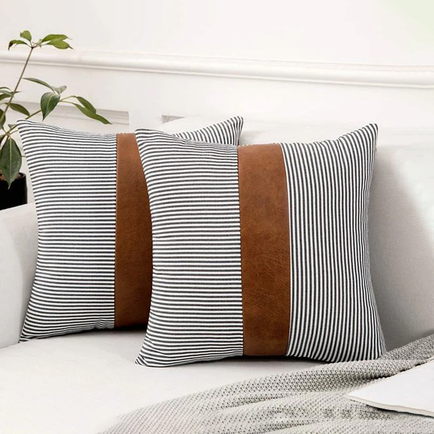 Pillow Covers Leather Cotton Cushion Covers (16 16 Inch 1 Pair 2 Pc) - warehousetech13