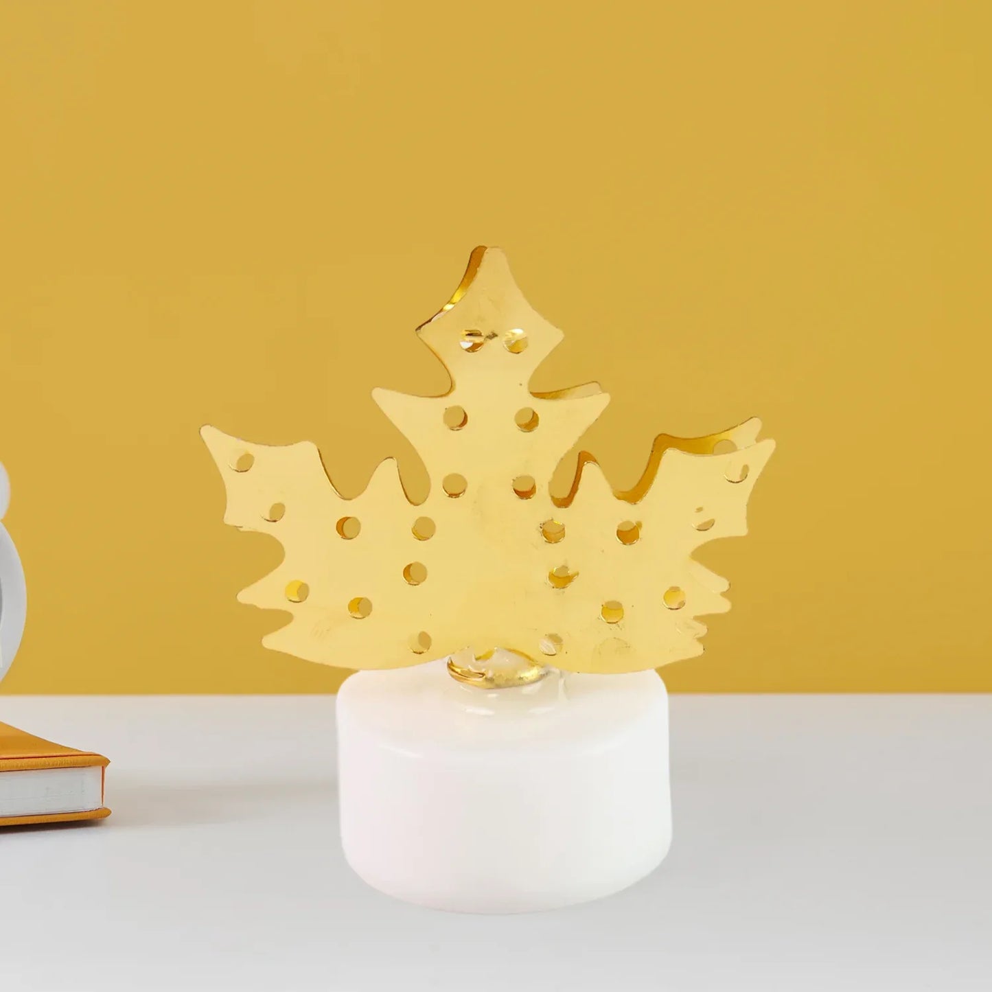 Decorative Led Gold Metal Leaf Diya Lamp (1 Pc) - warehousetech13