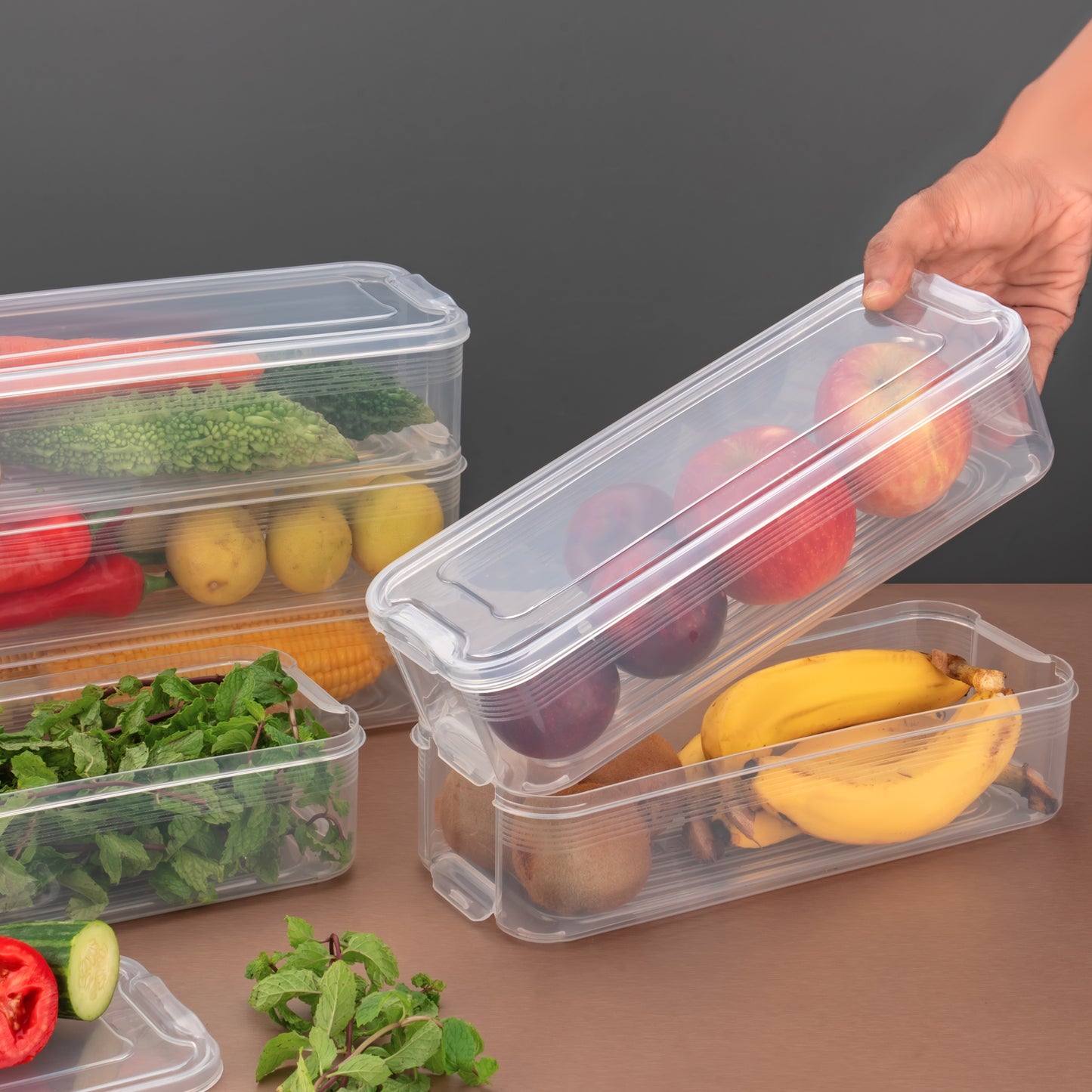 5595 3 Fridge Storage Container Fridge Organizer With Lid Stackable Fridge Storage Containers Plastic Freezer Storage Containers For Fish Meat Vegetables Fruits Pack Of 3pcs 1500ml Approx - warehousetech13