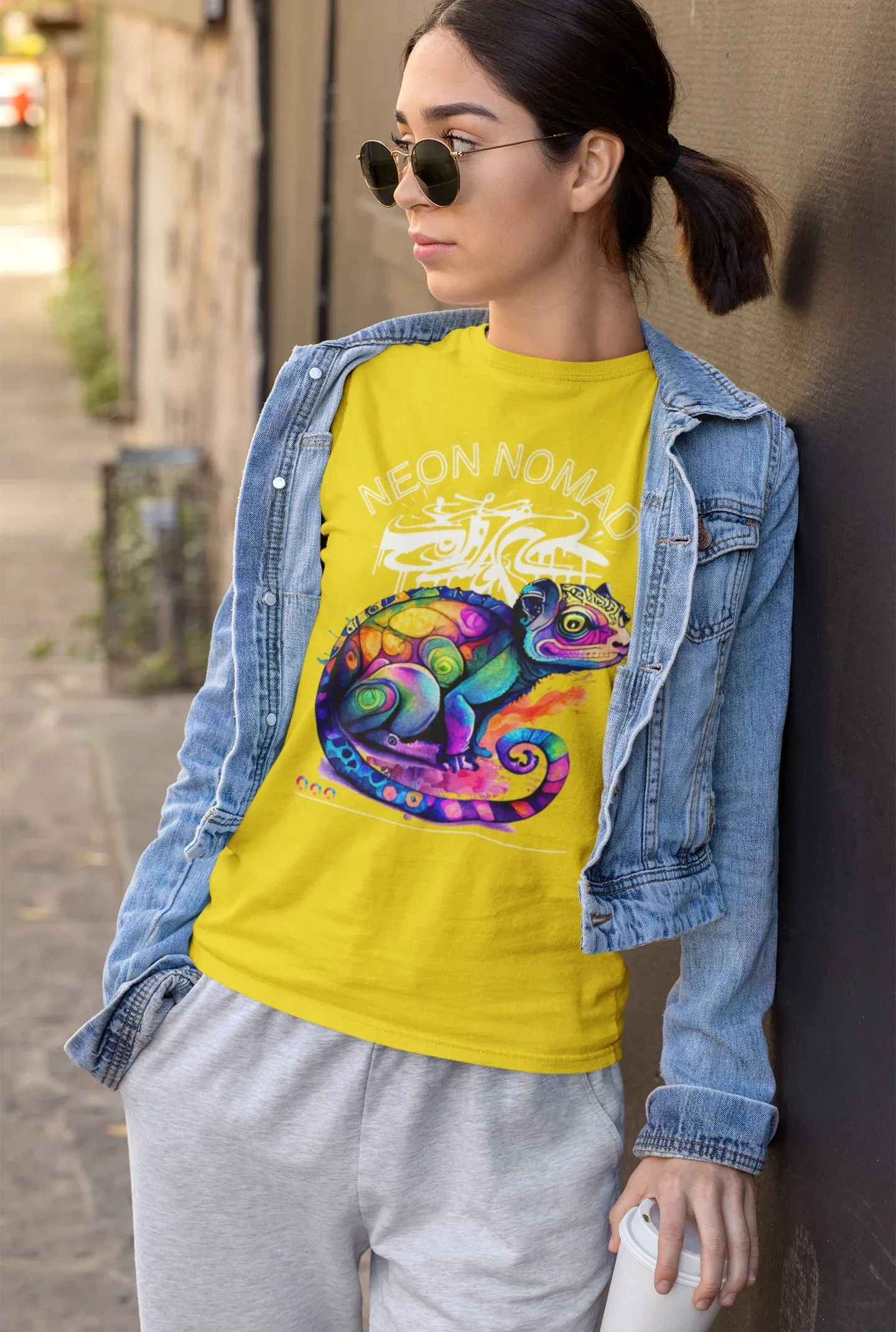 Neon Nomad Psychedelic Chameleon Streetwear T‑Shirt - warehousetech13
