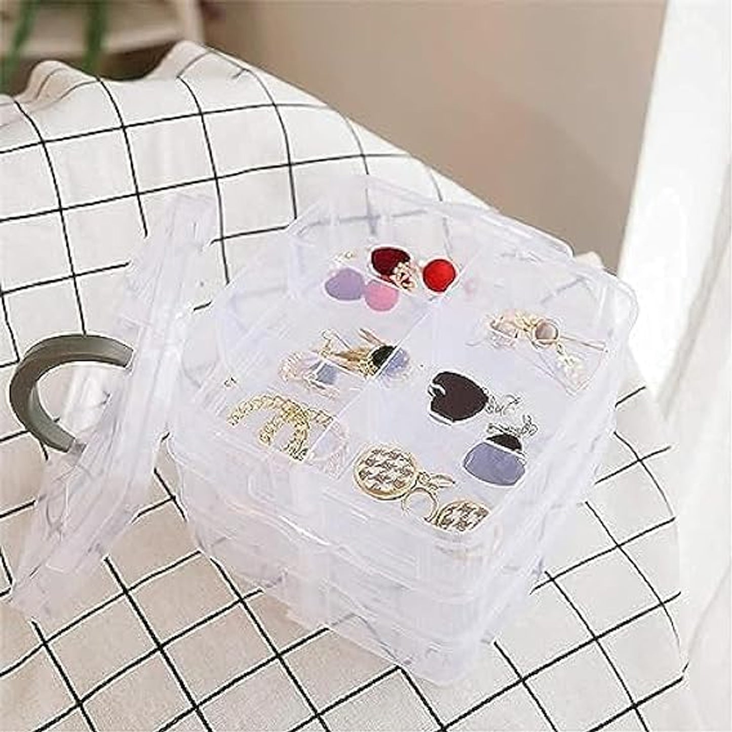 3-tier 18 Sections Transparent Stackable Adjustable Compartment Slot Plastic Craft Storage Box - warehousetech13