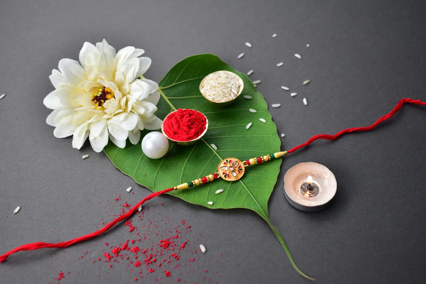 Sacred Kalash Design Rakhi With Embellished Beads And Red Thread - warehousetech13