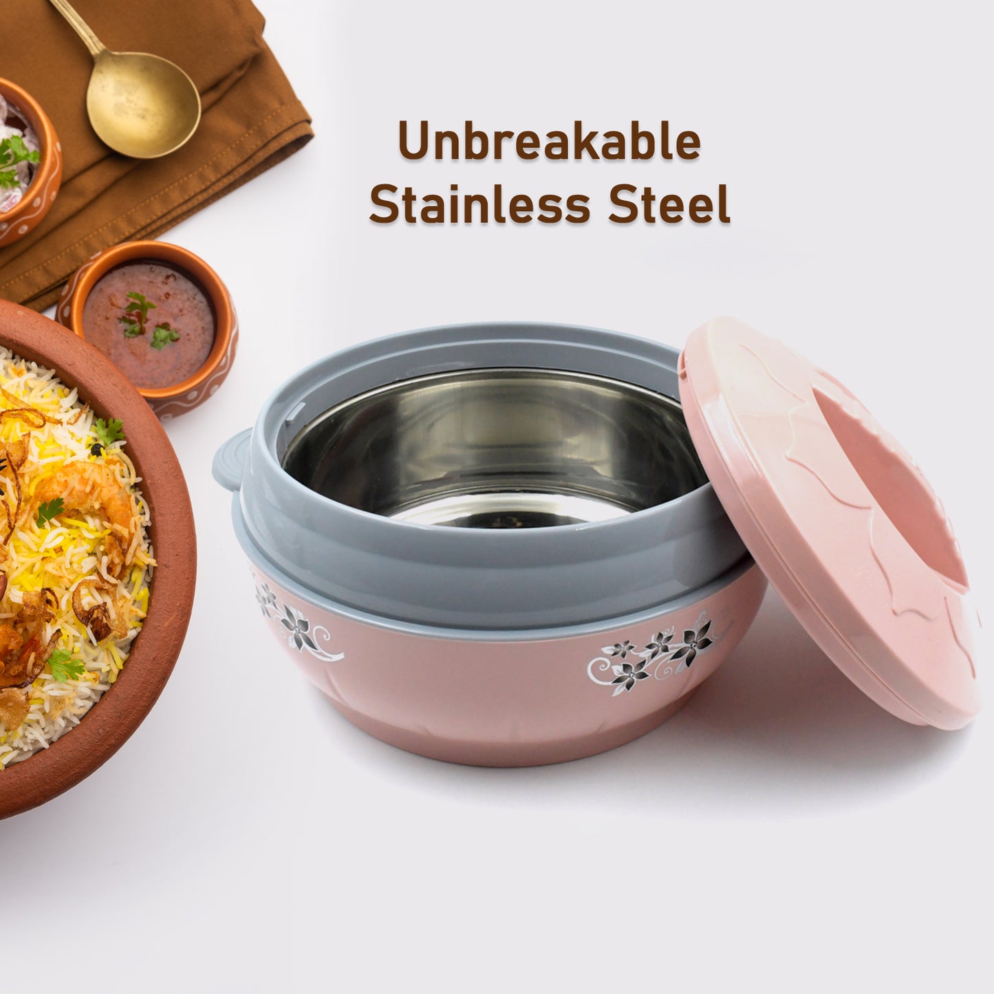 High Quality Steel Casserole Box For Food Searving Inner Steel Insulated Casserole Hot Pot Flowers Printed Chapati Box For Roti Kitchen (Approx 4500 Ml) - warehousetech13