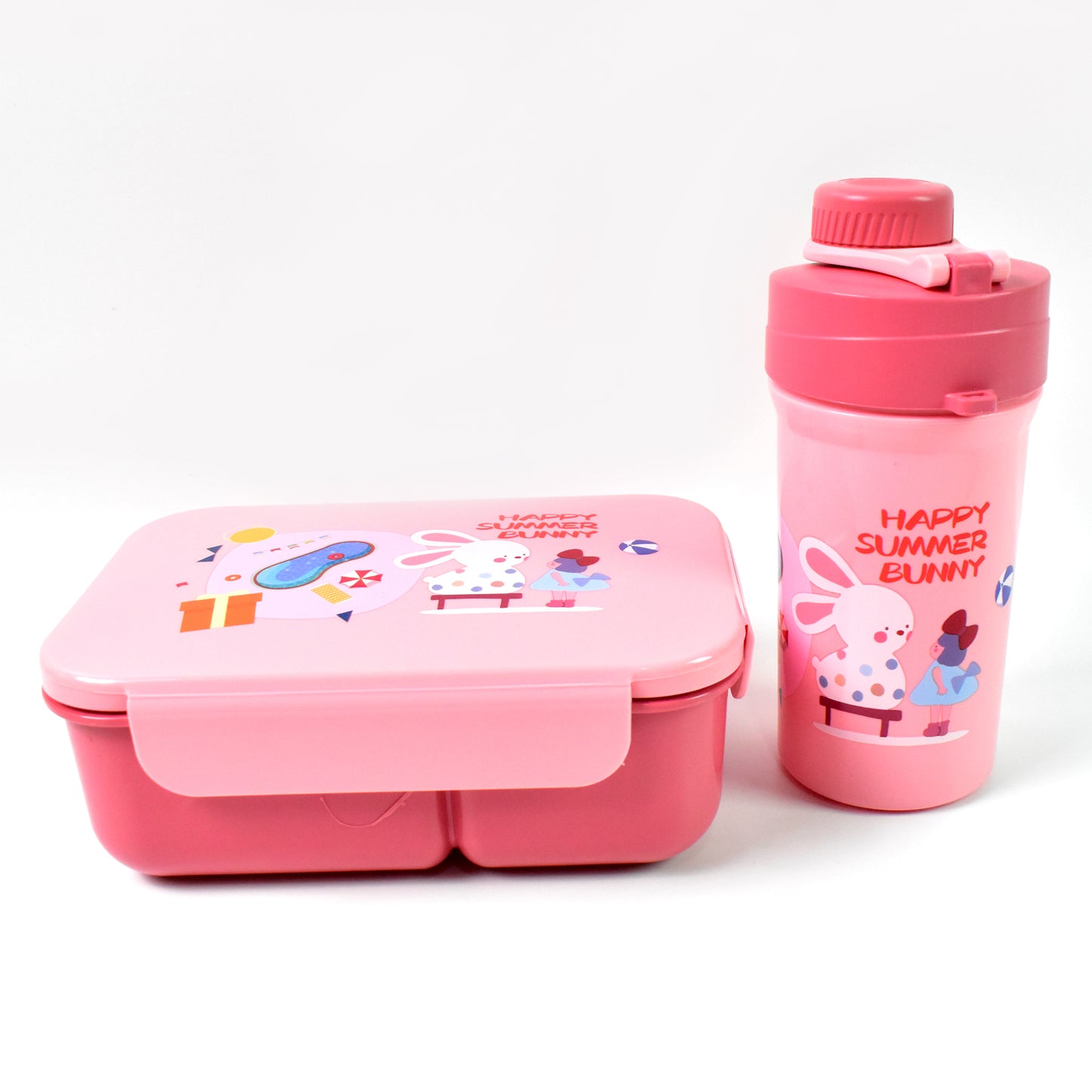 Plastic Lunch Box Leak Proof 2 Compartment With Bottle And Fork (1 Set Mix Color) - warehousetech13