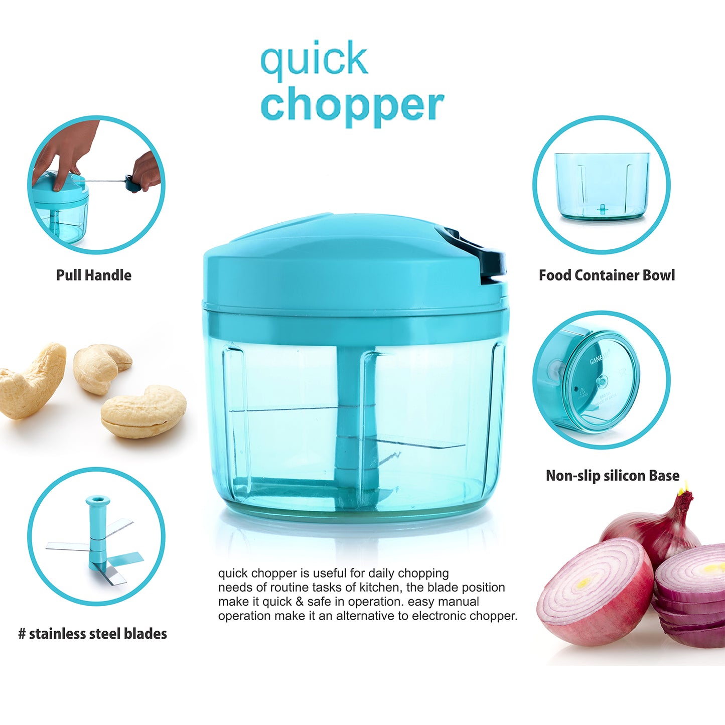 Ganesh Quick Vegetable Chopper (1 Unit Chopper)(725 Ml) - warehousetech13